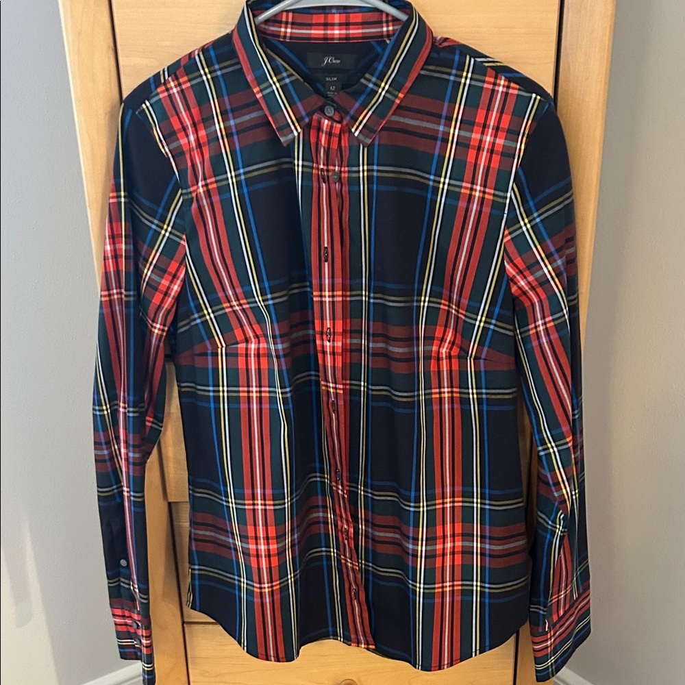J. Crew Women’s Tartan Plaid Button Down Shirt, Slim L, NWT